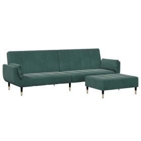 vidaXL Schlafsofa 2-Sitzer mit Fußhocker Dunkelgrün Samt
