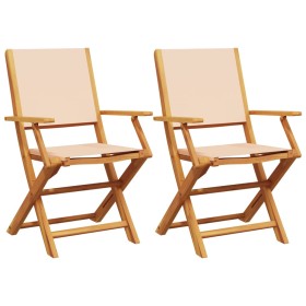 vidaXL Gartenstühle 2 Stk. Beige Massivholz Akazie & Stoff