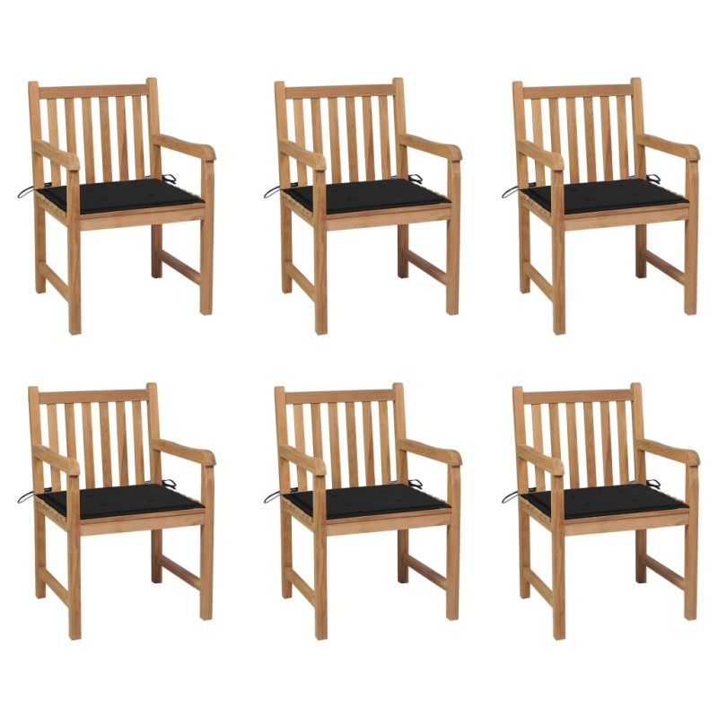 Gartenstühle 6 Stk. mit Schwarzen Kissen Massivholz Teak Gartenstühle 6 Stk. mit Schwarzen Kissen Massivholz Teak