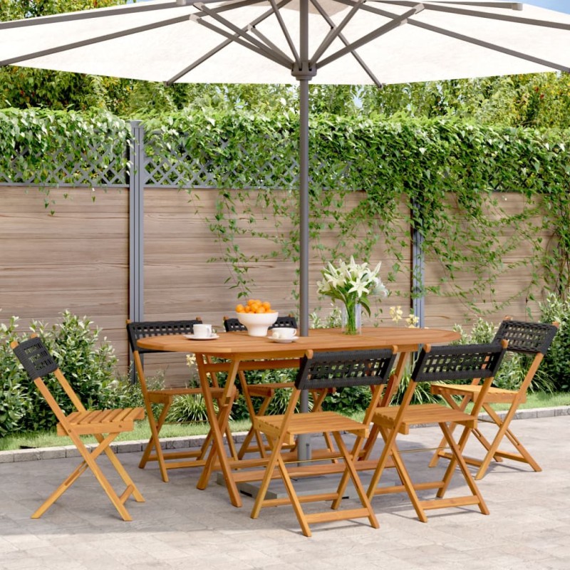 vidaXL Gartenstühle 6 Stk. Klappbar Schwarz Poly Rattan & Massivholz vidaXL Gartenstühle 6 Stk. Klappbar Schwarz Poly Rattan & Massivholz