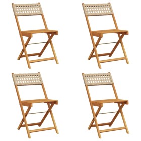 vidaXL Gartenstühle 4 Stk. Klappbar Beige Poly Rattan & Massivholz