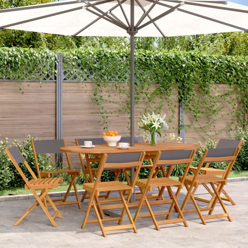 vidaXL Gartenstühle 8 Stk. Klappbar Anthrazit Stoff und Massivholz vidaXL Gartenstühle 8 Stk. Klappbar Anthrazit Stoff und Massivholz