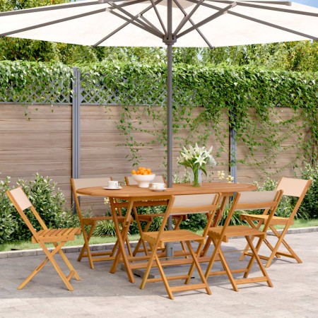 vidaXL Gartenstühle 6 Stk. Klappbar Beige Stoff und Massivholz