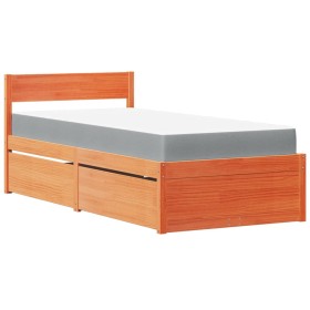 vidaXL Bett mit Schubladen und Matratze Wachsbraun 90x190 Massivholz