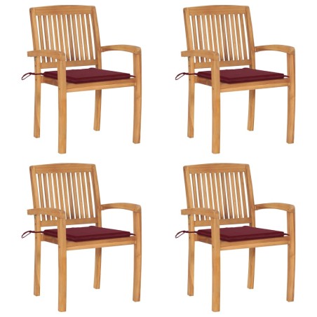 vidaXL Stapelbare Gartenstühle mit Kissen 4 Stk. Massivholz Teak