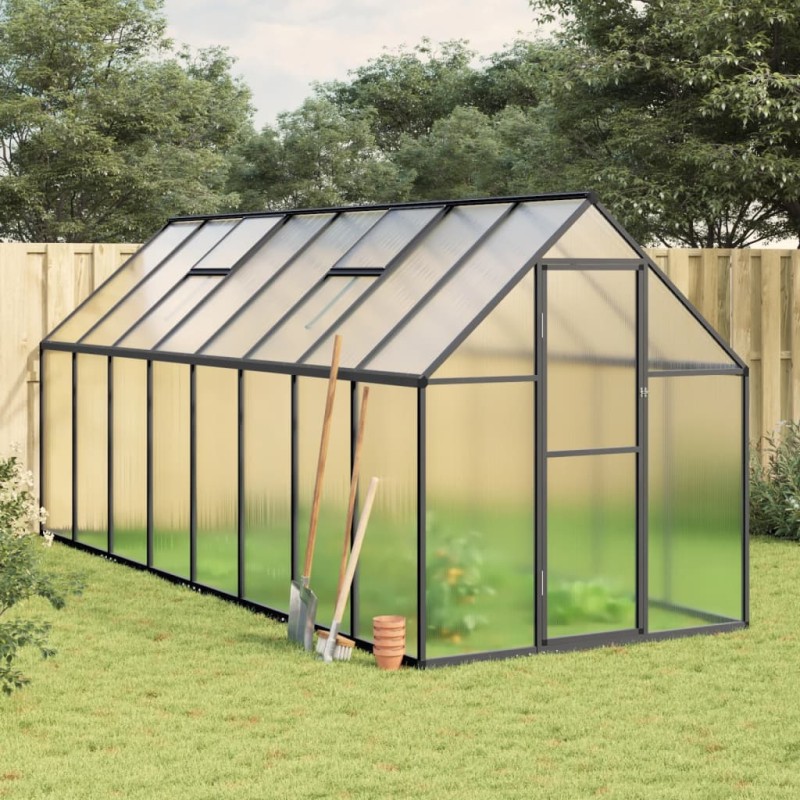 vidaXL Gewächshaus mit Fundamentrahmen Anthrazit 445x169x195 cm Alu vidaXL Gewächshaus mit Fundamentrahmen Anthrazit 445x169x195 cm Alu