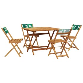 vidaXL 5-tlg. Garten-Essgruppe Stoff und Massivholz Blattmuster