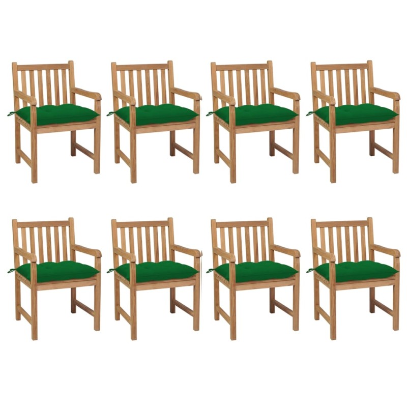 Gartenstühle 8 Stk. mit Grünen Kissen Massivholz Teak Gartenstühle 8 Stk. mit Grünen Kissen Massivholz Teak