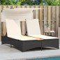 vidaXL Doppel-Sonnenliege mit Dach und Auflagen Schwarz Poly Rattan vidaXL Doppel-Sonnenliege mit Dach und Auflagen Schwarz Poly Rattan
