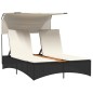 vidaXL Doppel-Sonnenliege mit Dach und Auflagen Schwarz Poly Rattan vidaXL Doppel-Sonnenliege mit Dach und Auflagen Schwarz Poly Rattan