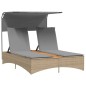 vidaXL Doppel-Sonnenliege mit Dach und Auflagen Beige Poly Rattan vidaXL Doppel-Sonnenliege mit Dach und Auflagen Beige Poly Rattan