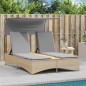 vidaXL Doppel-Sonnenliege mit Dach und Auflagen Beige Poly Rattan vidaXL Doppel-Sonnenliege mit Dach und Auflagen Beige Poly Rattan