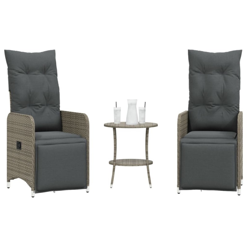 vidaXL Outdoor-Lehnstühle 2 Stk. mit Tisch Grau Poly Rattan vidaXL Outdoor-Lehnstühle 2 Stk. mit Tisch Grau Poly Rattan