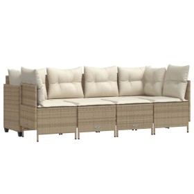 vidaXL 5-tlg. Garten-Sofagarnitur mit Kissen Beige Poly Rattan