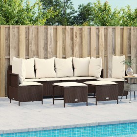 vidaXL 5-tlg. Garten-Sofagarnitur mit Kissen Braun Poly Rattan