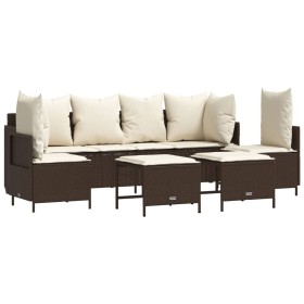 vidaXL 5-tlg. Garten-Sofagarnitur mit Kissen Braun Poly Rattan
