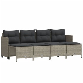 vidaXL 5-tlg. Garten-Sofagarnitur mit Kissen Hellgrau Poly Rattan