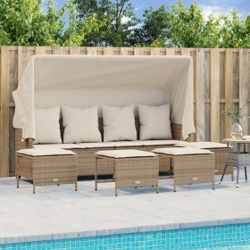 vidaXL 5-tlg. Garten-Sofagarnitur mit Kissen Beige Poly Rattan