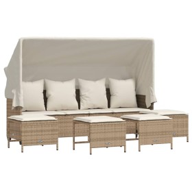 vidaXL 5-tlg. Garten-Sofagarnitur mit Kissen Beige Poly Rattan