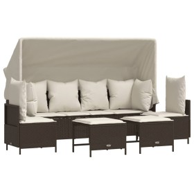 vidaXL 5-tlg. Garten-Sofagarnitur mit Kissen Braun Poly Rattan