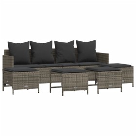 vidaXL 5-tlg. Garten-Sofagarnitur mit Kissen Grau Poly Rattan