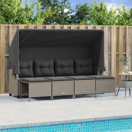 vidaXL 5-tlg. Garten-Sofagarnitur mit Kissen Hellgrau Poly Rattan