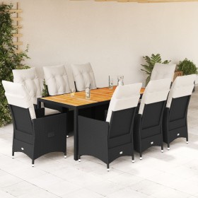 vidaXL 9-tlg. Garten-Essgruppe mit Kissen Schwarz Poly Rattan