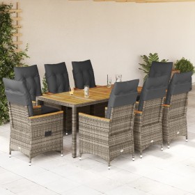 vidaXL 9-tlg. Garten-Essgruppe mit Kissen Grau Poly Rattan