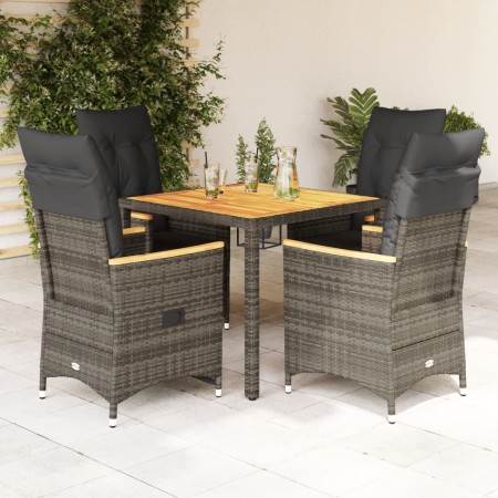 vidaXL 5-tlg. Garten-Essgruppe mit Kissen Grau Poly Rattan