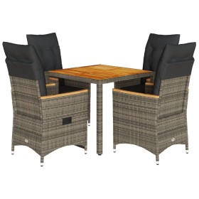 vidaXL 5-tlg. Garten-Essgruppe mit Kissen Grau Poly Rattan