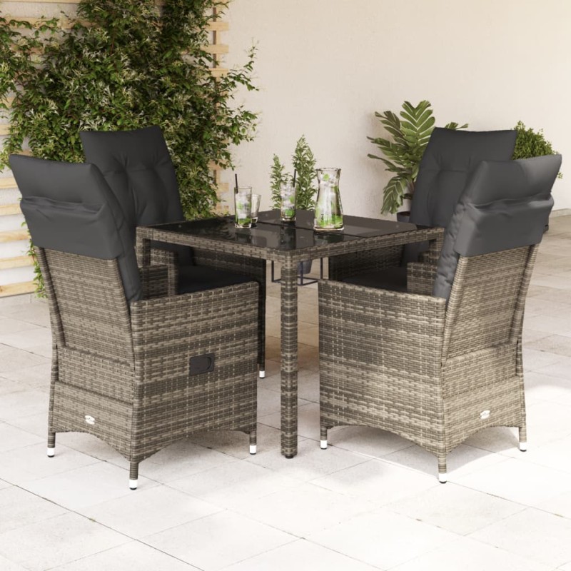 vidaXL 5-tlg. Garten-Essgruppe mit Kissen Grau Poly Rattan vidaXL 5-tlg. Garten-Essgruppe mit Kissen Grau Poly Rattan