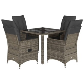 vidaXL 5-tlg. Garten-Essgruppe mit Kissen Grau Poly Rattan