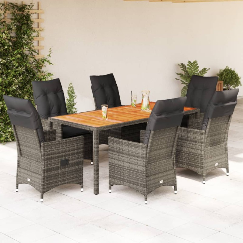 vidaXL 7-tlg. Garten-Essgruppe mit Kissen Grau Poly Rattan vidaXL 7-tlg. Garten-Essgruppe mit Kissen Grau Poly Rattan