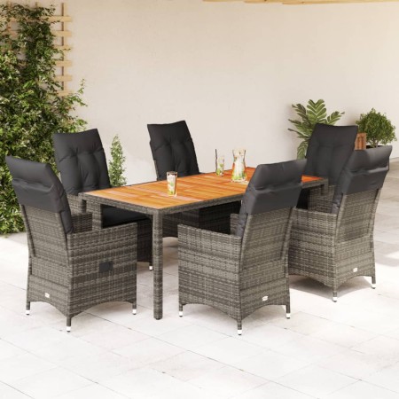 vidaXL 7-tlg. Garten-Essgruppe mit Kissen Grau Poly Rattan