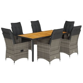 vidaXL 7-tlg. Garten-Essgruppe mit Kissen Grau Poly Rattan