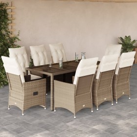 vidaXL 9-tlg. Garten-Essgruppe mit Kissen Beige Poly Rattan
