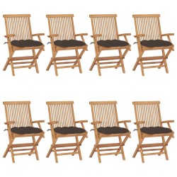 vidaXL Gartenstühle mit Taupe Kissen 8 Stk. Massivholz Teak