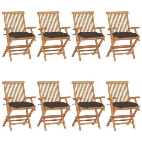 vidaXL Gartenstühle mit Taupe Kissen 8 Stk. Massivholz Teak