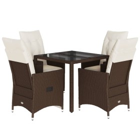 vidaXL 5-tlg. Garten-Essgruppe mit Kissen Braun Poly Rattan