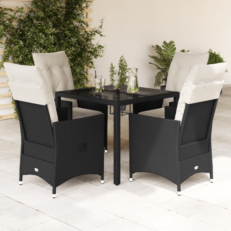 vidaXL 5-tlg. Garten-Essgruppe mit Kissen Schwarz Poly Rattan vidaXL 5-tlg. Garten-Essgruppe mit Kissen Schwarz Poly Rattan