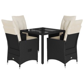 vidaXL 5-tlg. Garten-Essgruppe mit Kissen Schwarz Poly Rattan