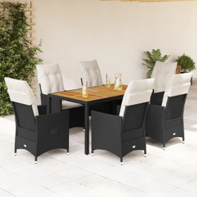 vidaXL 7-tlg. Garten-Essgruppe mit Kissen Schwarz Poly Rattan