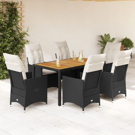 vidaXL 7-tlg. Garten-Essgruppe mit Kissen Schwarz Poly Rattan