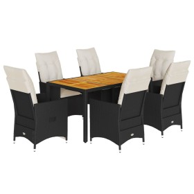 vidaXL 7-tlg. Garten-Essgruppe mit Kissen Schwarz Poly Rattan