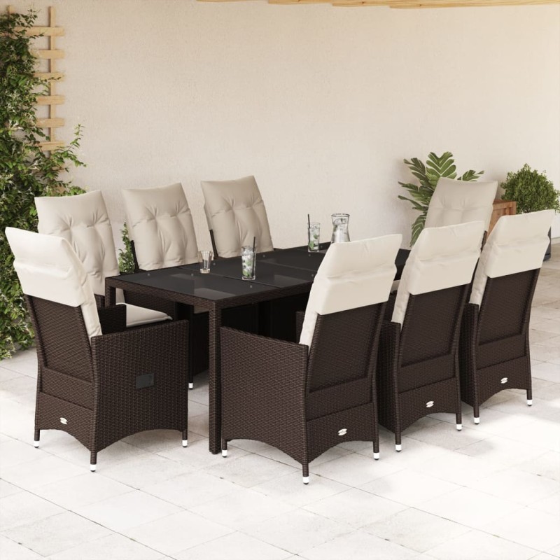 vidaXL 9-tlg. Garten-Essgruppe mit Kissen Braun Poly Rattan vidaXL 9-tlg. Garten-Essgruppe mit Kissen Braun Poly Rattan