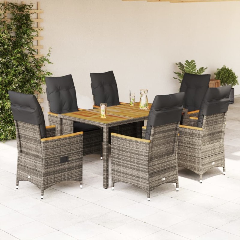 vidaXL 7-tlg. Garten-Essgruppe mit Kissen Grau Poly Rattan vidaXL 7-tlg. Garten-Essgruppe mit Kissen Grau Poly Rattan