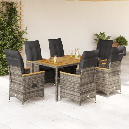 vidaXL 7-tlg. Garten-Essgruppe mit Kissen Grau Poly Rattan