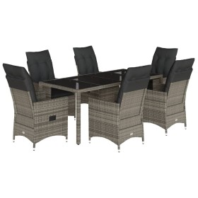vidaXL 7-tlg. Garten-Essgruppe mit Kissen Grau Poly Rattan