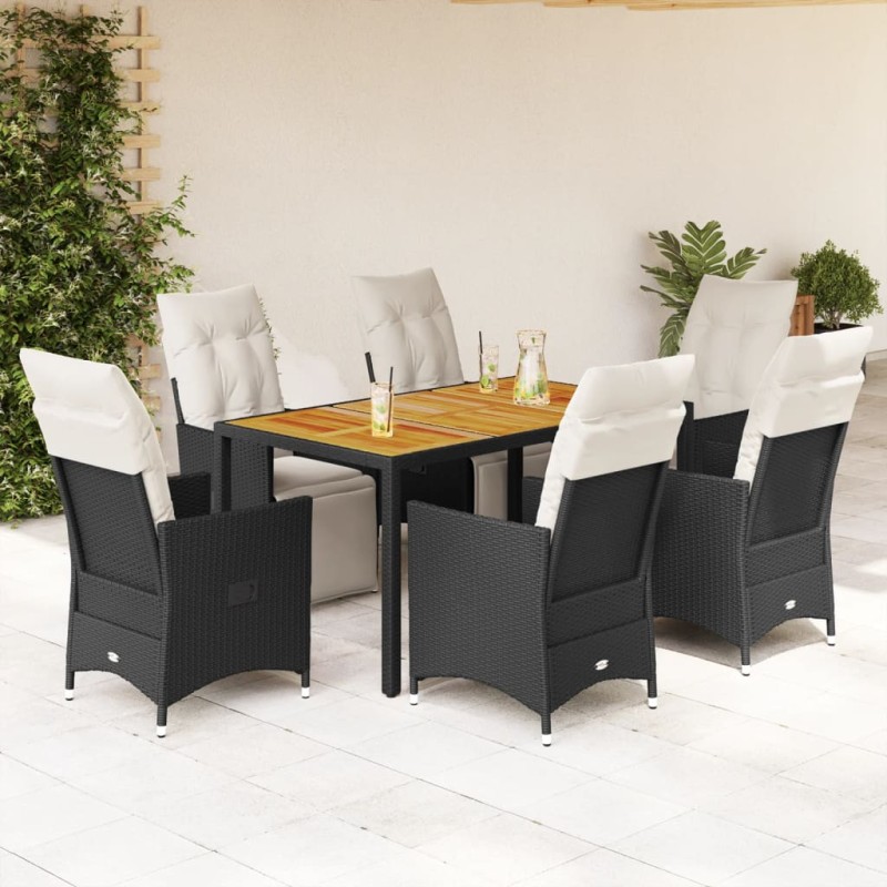 vidaXL 7-tlg. Garten-Essgruppe mit Kissen Schwarz Poly Rattan vidaXL 7-tlg. Garten-Essgruppe mit Kissen Schwarz Poly Rattan