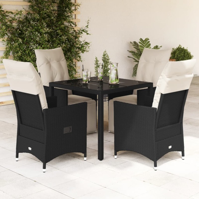 vidaXL 5-tlg. Garten-Essgruppe mit Kissen Schwarz Poly Rattan vidaXL 5-tlg. Garten-Essgruppe mit Kissen Schwarz Poly Rattan